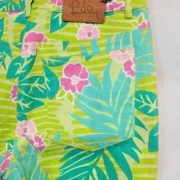 Women's Lilly Pulitzer Wind Chimes Leaf Green Pink Floral Jeans Sz 2 $108 - Picture 6 of 9